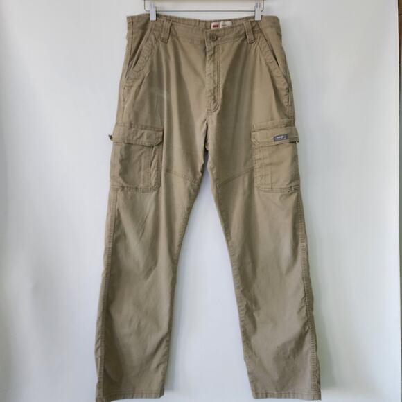 Wranger Relaxed Fit khaki tan cargo pocket pants mens size 36x34 READ - Picture 1 of 7
